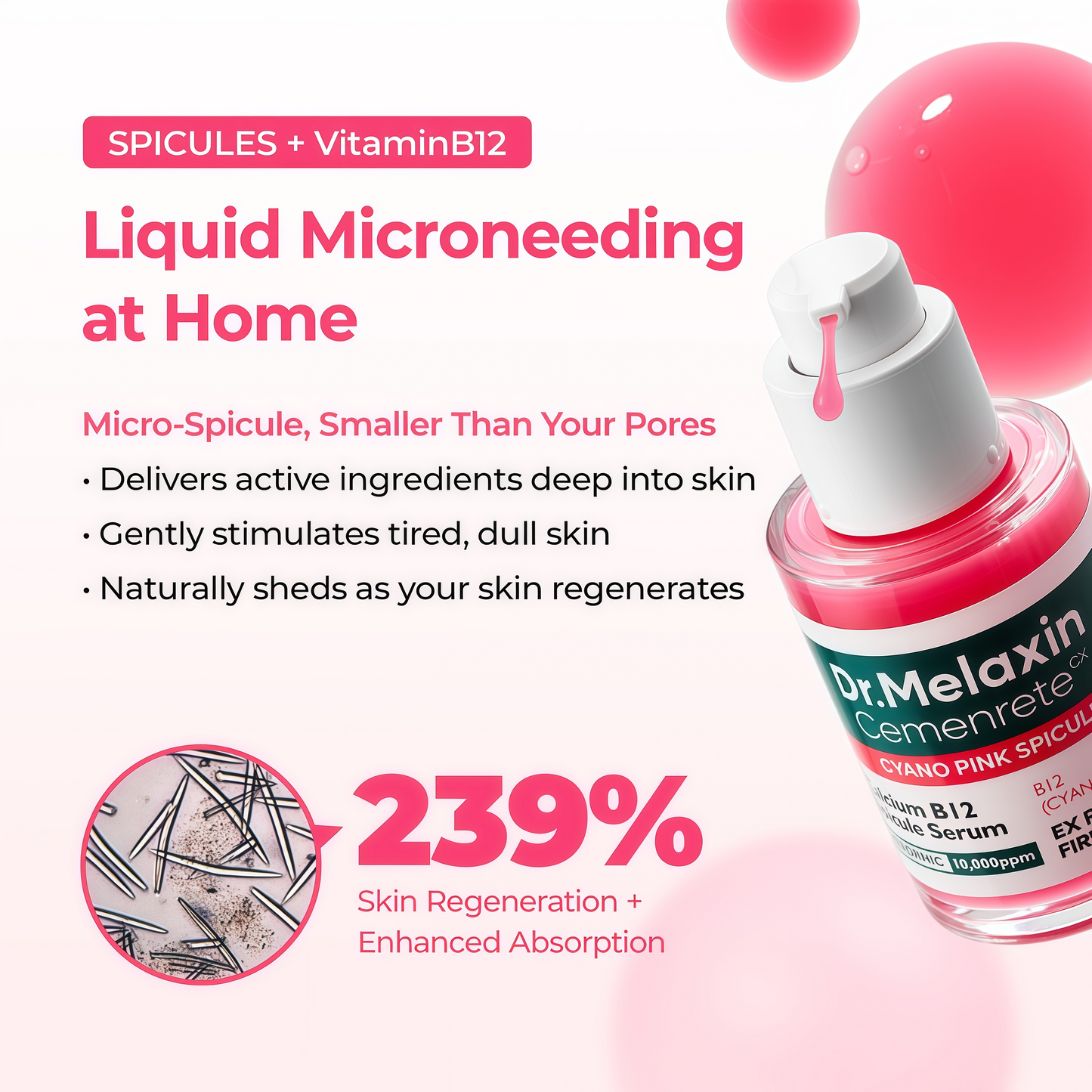 Dr. Melaxin Cemenrete Serum Duo Set 2-Pack Bundle (Cyano Pink Spicule Serum w/ Calcium + Picotonic Shot Calcium Serum) Firming, Pore Tightening, Collagen & Dark Spot Care, 1.01 fl oz Each